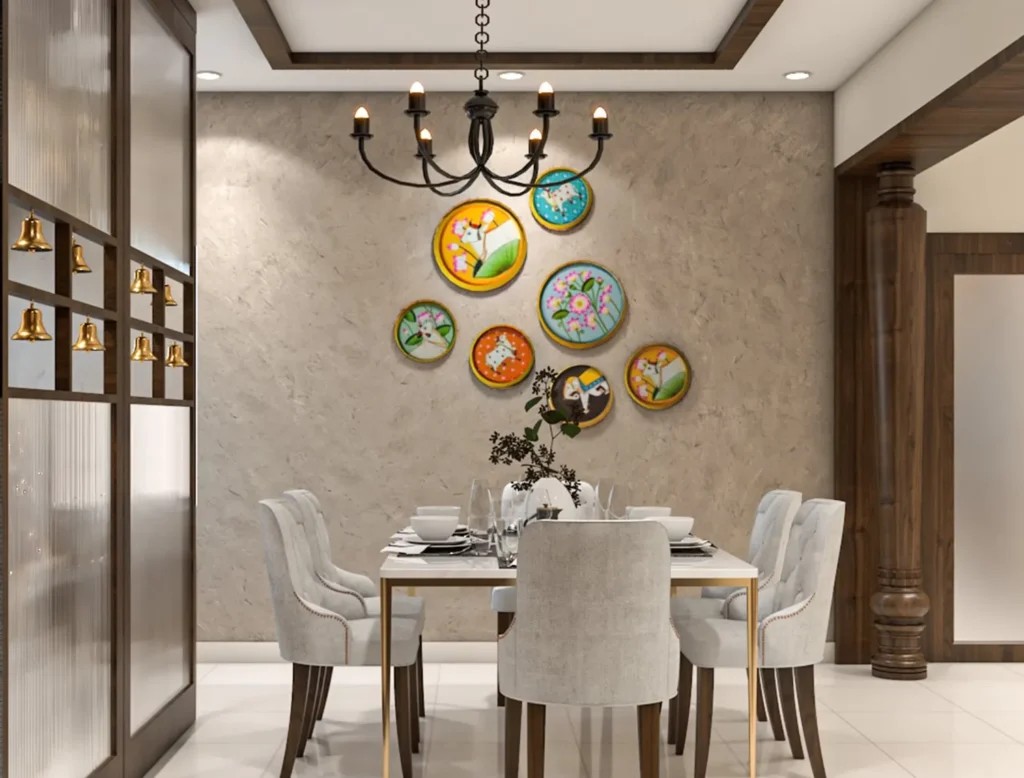 Modern Dining Space with Elegant Display Unit & Puja Nook