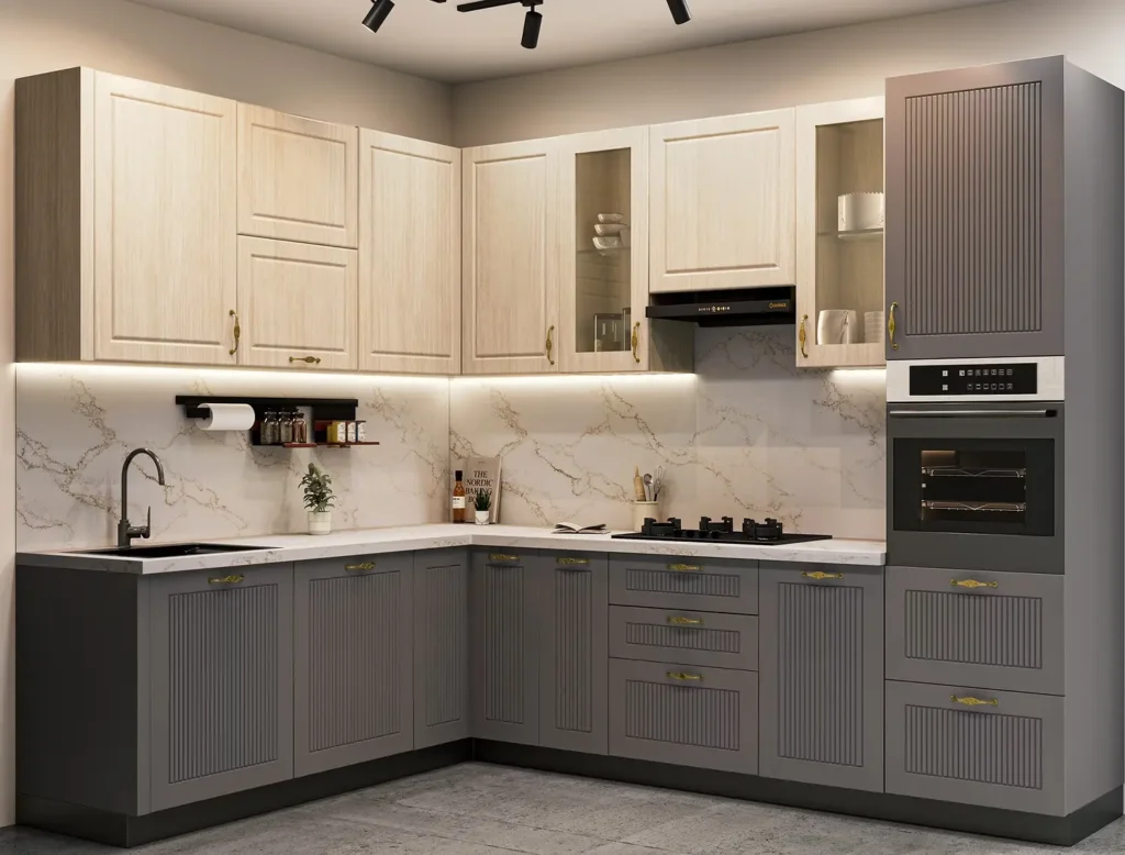Contemporary Modular Kitchen with Built-In Appliances