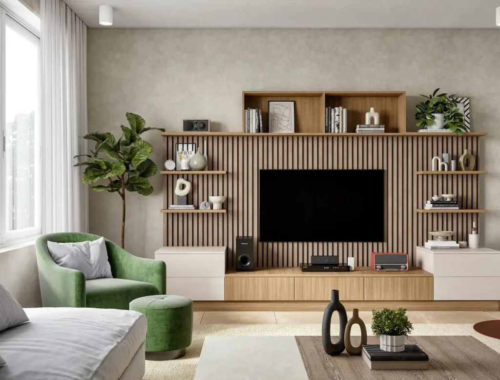 Elegant Living Space with Wall-Mounted TV Unit